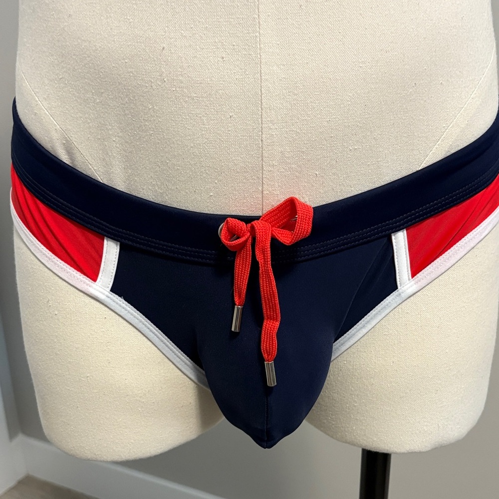 Men's Navy and Red Swim Trunks